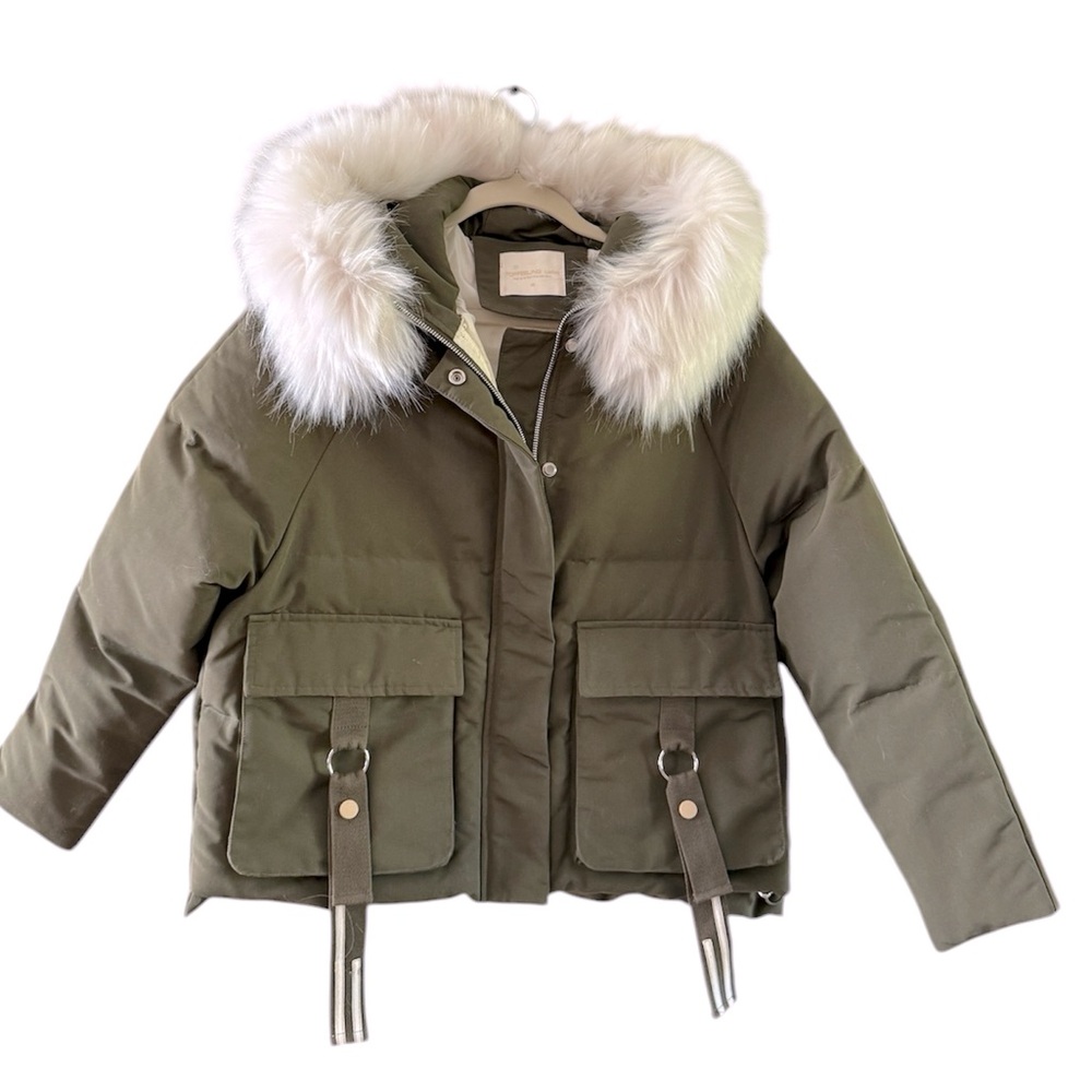 TOPFEELINGS LADIES Winter Jacket With Faux fur/ Duck Filling Green Size XS